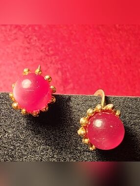 Gold-Accent Fuchsia Bead Earrings